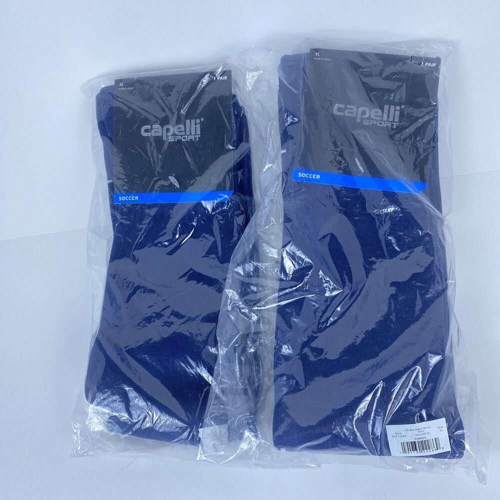 Lot of 2 Pair Capelli Sport Men's Soccer Socks Navy Blue/White Size XL